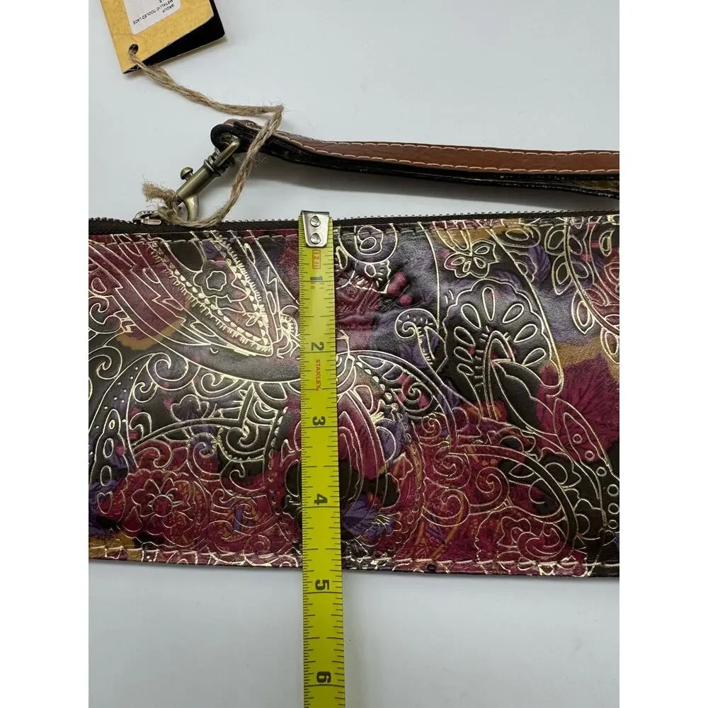 NWT Patricia Nash Metallic Tooled Lace Leather Clutch Wristlet Dark Paisley Zip